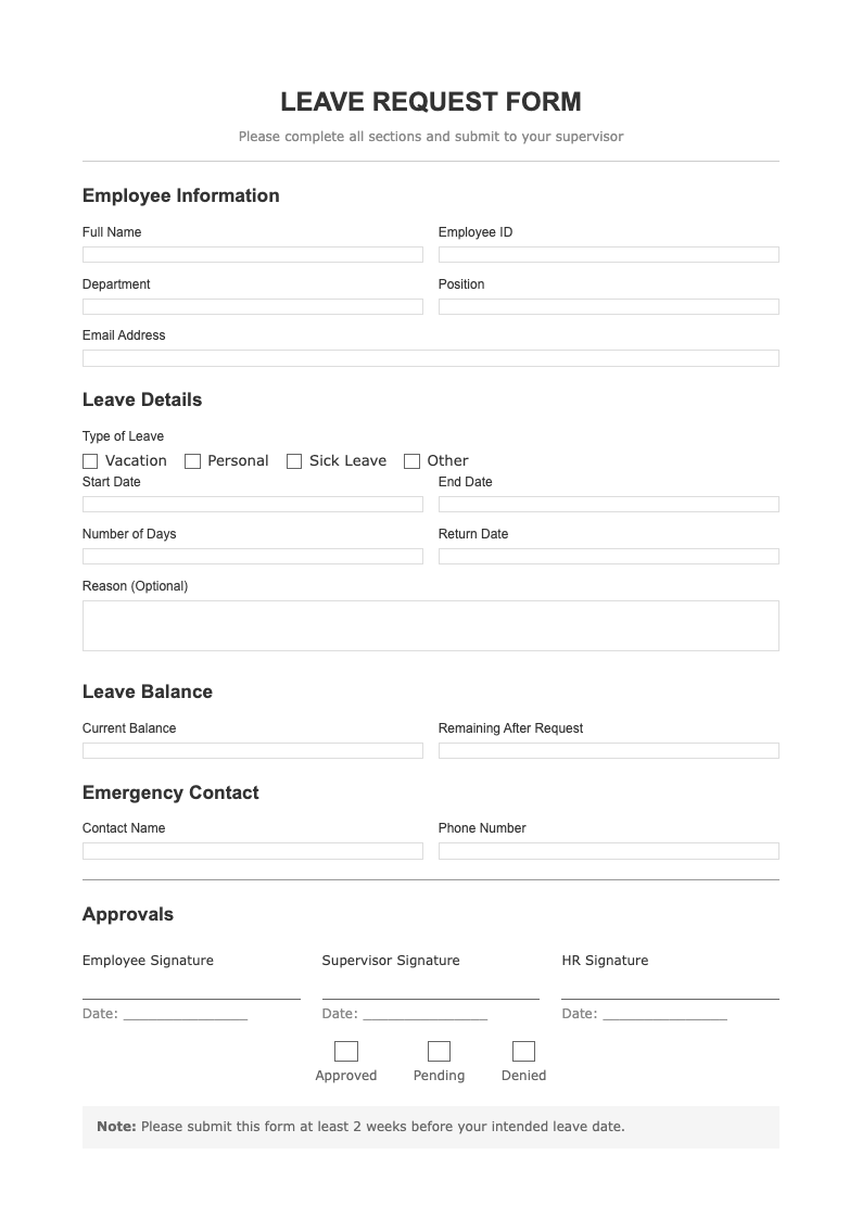 Simple clean leave request